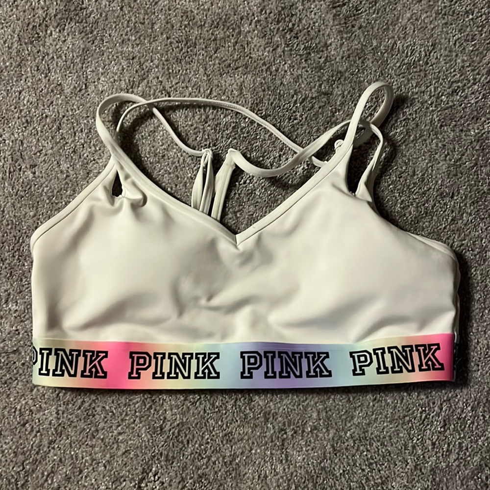 New! PINK white sports bra